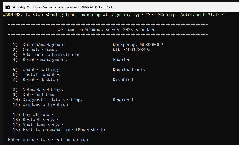 настройка windows server core с помощью утилиты sconfig