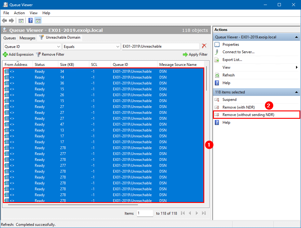 Удаление сообщений из Queue Viewer Exchange Server без отправки NDR