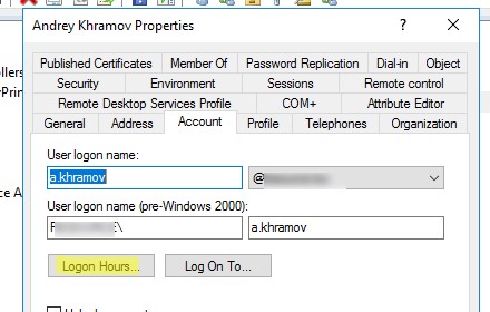 active directory задать разрешенные часы работы пользователю 