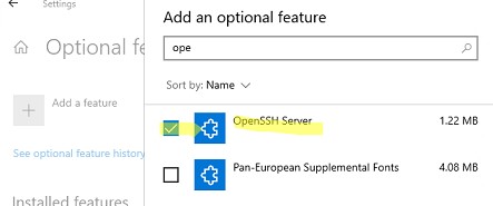 установка сервере openssh в windows