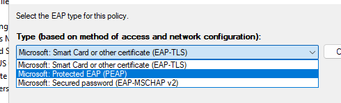 Выбор Protected EAP PEAP для Wi-Fi в NPS