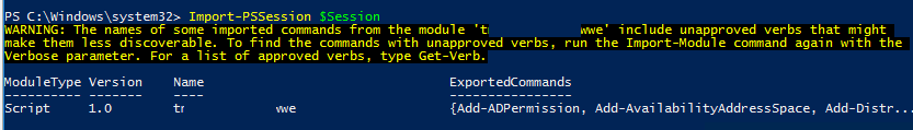 Import-PSSession $Session - импорт сессии с удаленного сервера exchange в powershell
