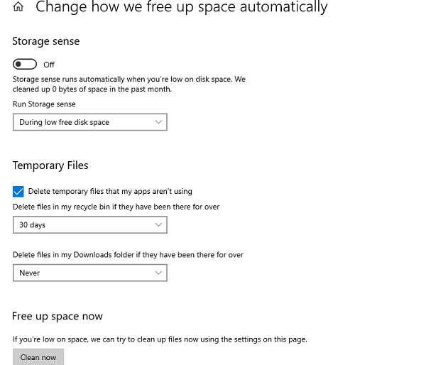 очистка диска в Windows с помощью Storage Sense