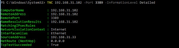 test-netconneciton detailed - подробная информация о доступности удаленного порта