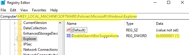 DisableSearchBoxSuggestions - параметр реестра