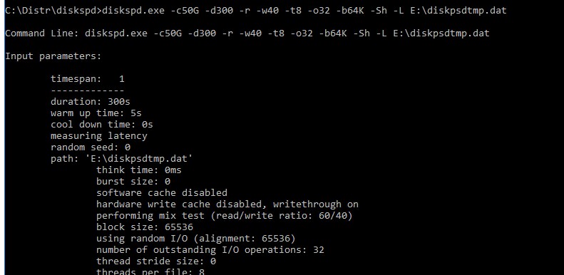 diskspd.exe утилита для стресс тестирования производительности дисков в Windows