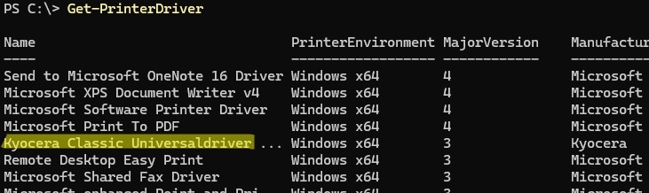 Get-PrinterDriver список устанволенных драйверов принтеров