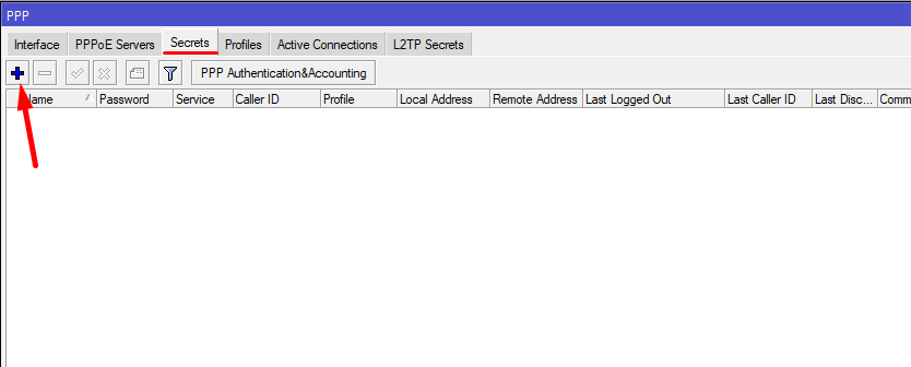 Создание PPP Secret для VPN MikroTik