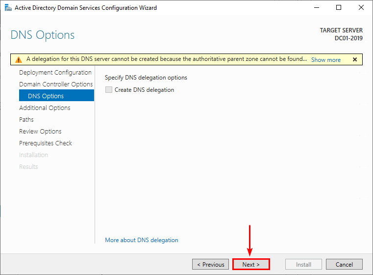 DNS Options при создании нового домена Active Directory