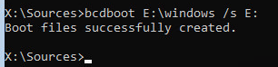 bcdboot Boot files successfully created