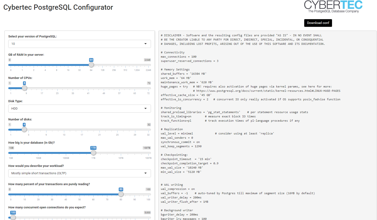Cybertec PostgreSQL Configurator
