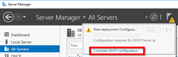 выберите Complete DHCP configuration
