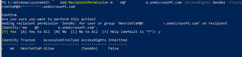 Add-RecipientPermission SendAs 