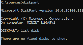 diskpart Жесткие диски отсутствуют