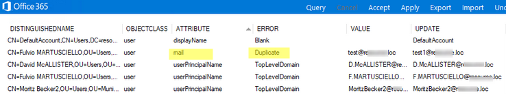 Microsoft IdFix поиск дубликатов email адресов в exchange