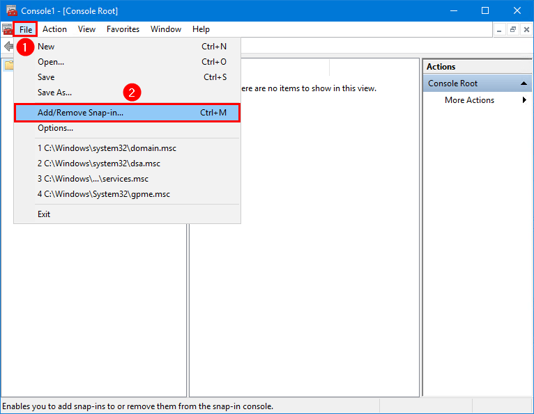 Добавление оснастки в Microsoft Management Console