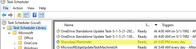 список задания планировщика Windows