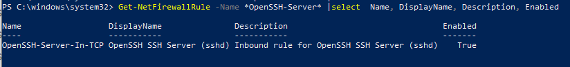 правило firewall для доступа к windows через ssh