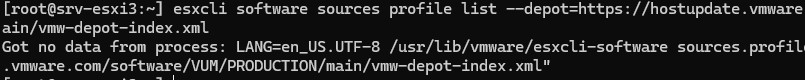 esxcli software sources: ошибка Got no data from process: LANG=en_US.UTF-8
