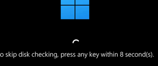 Запускается проверка диска при входе в Windows To skip disk checking, press any key