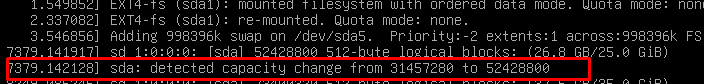 dmesg sda: detected capacity change from 