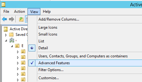 ADUC View -> Advanced Features 