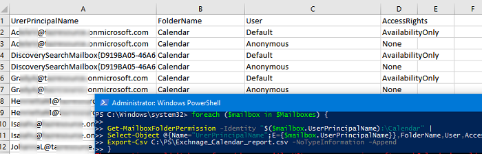 powershell скрипт для экспорта разрешений календарей всех сотрудников организации