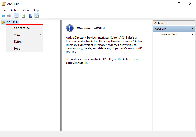 Подключение к ADSI Edit для удаления Exchange Server