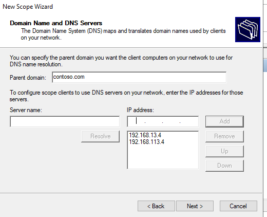 настройки DNS для DHCP области