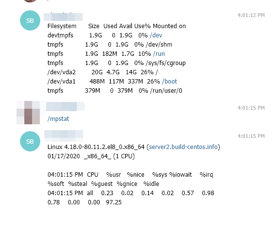 команды для сервера linux в telegram боте