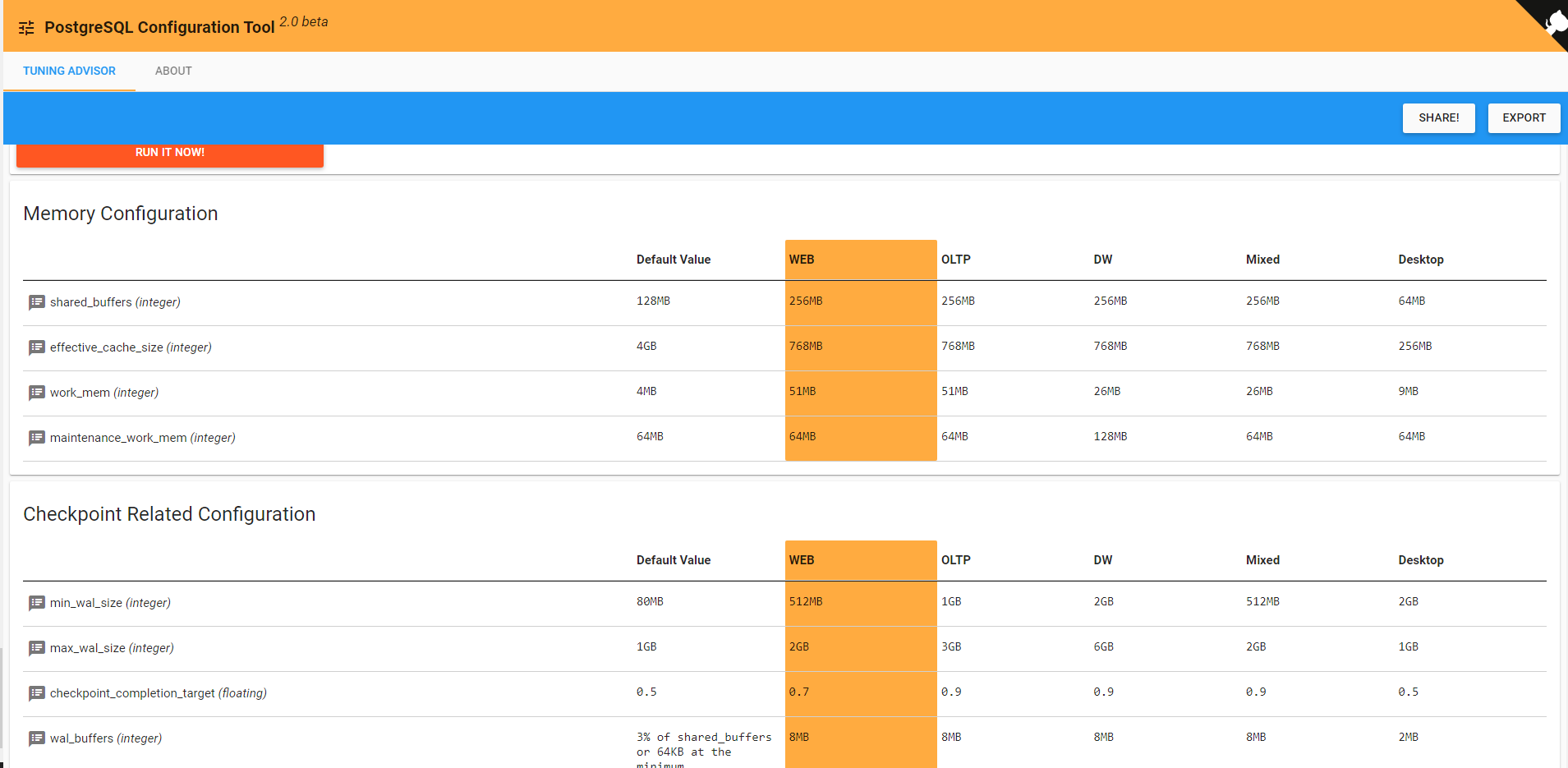PostgreSQL Configuration Tool