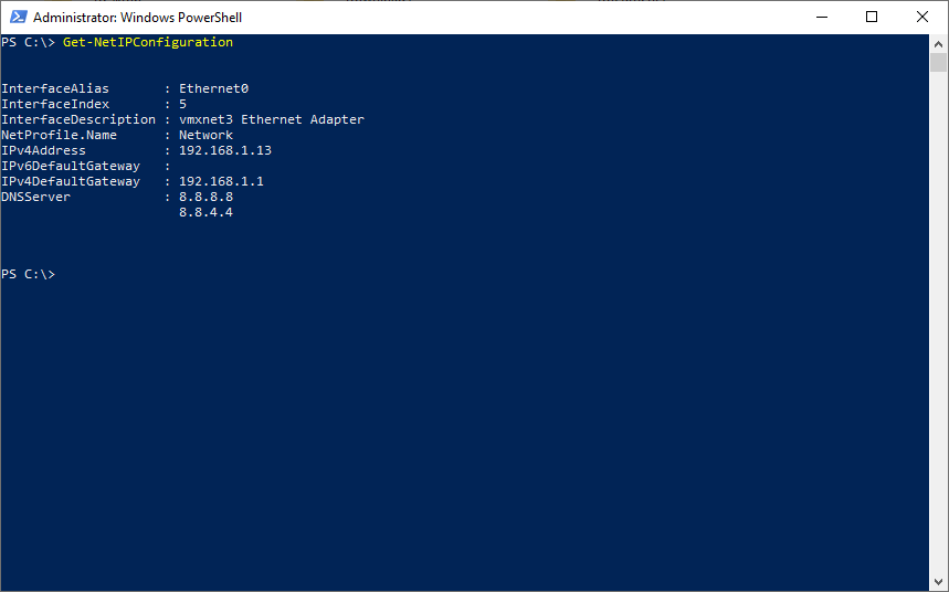 Просмотр сетевой конфигурации Windows Server
