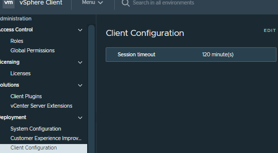 изменить период неактивности VMware vSphere 7.x