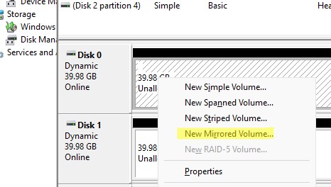 Создать зекральный том в Windows
