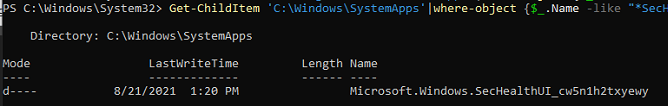 поиск каталога приложения Windows Security