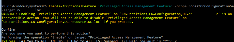включить PAM в Active Directory: Enable-ADOptionalFeature 'Privileged Access Management Feature'