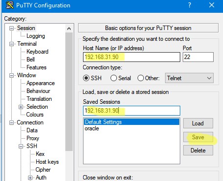 сохранить сессию в putty