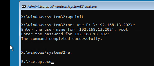 подключение сетевого каталог с установочным образом Windows в WinPE