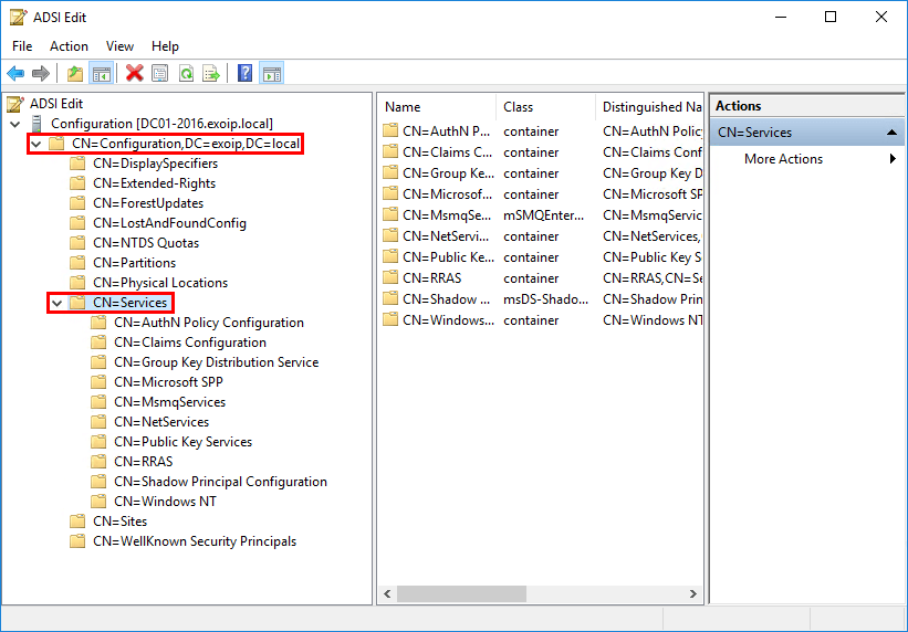 Проверка удаления объектов Exchange Server в ADSI Edit