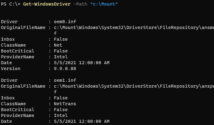 Get-WindowsDriver получить список сторонних драйверов в wim образе windows