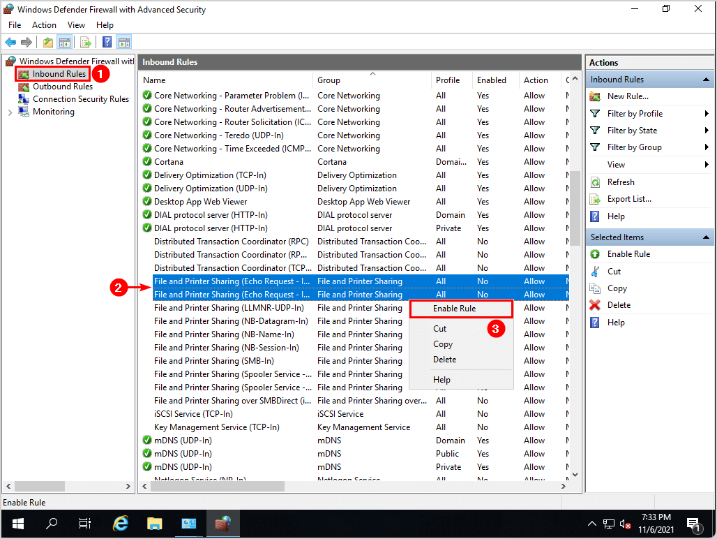 Разрешение ICMP ping в Windows Defender Firewall
