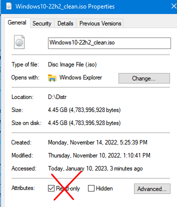 ISO файл только для чтения