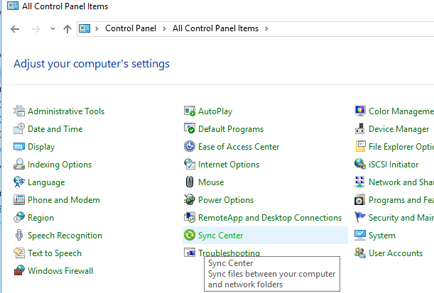 Центр синхронизации (Sync Center) win 10
