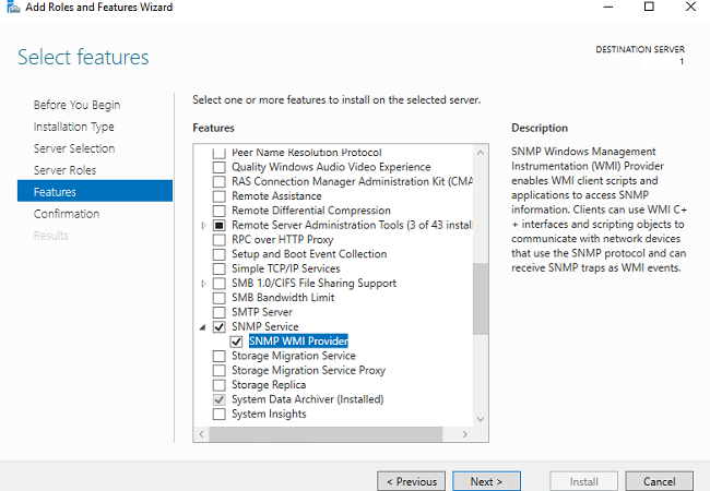 Установка роли SNMP в Windows Server 2019