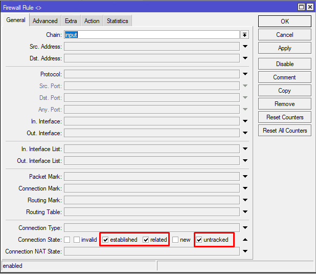 Разрешение established related и untracked в MikroTik Firewall