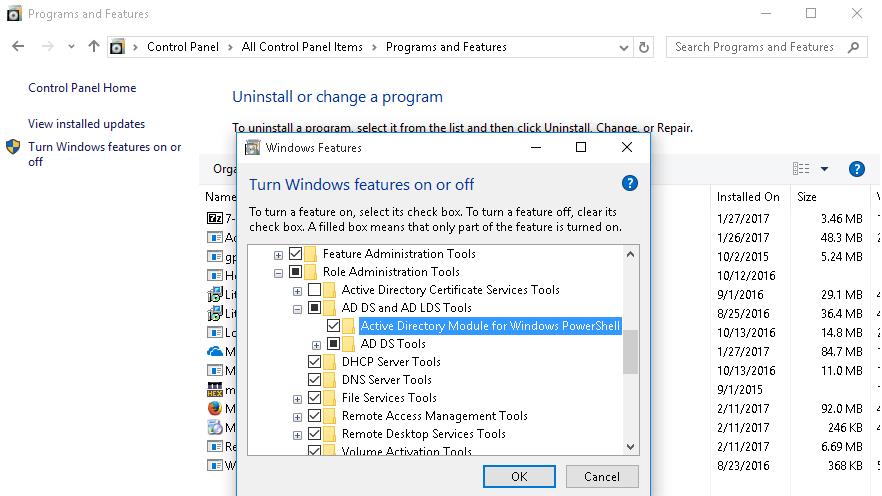 установка модуля Active Directory Module for Windows PowerShell