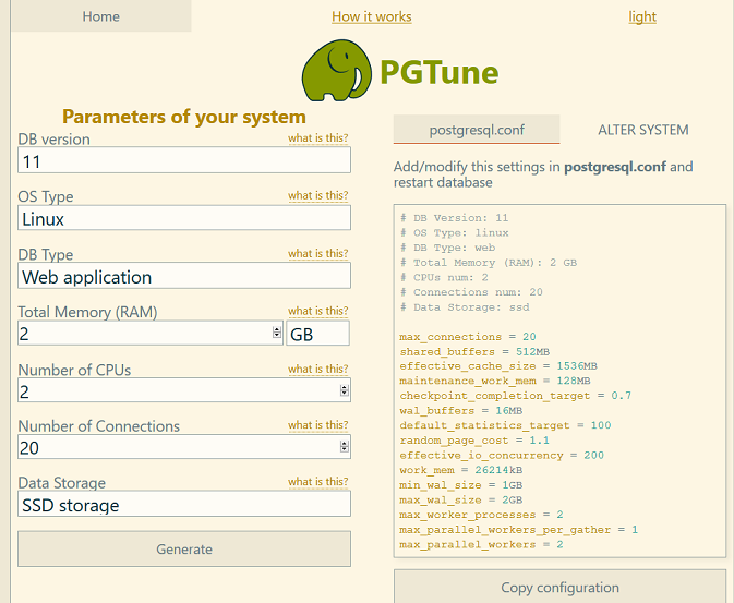 pgtune для postgresql