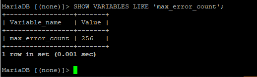 mariadb cli set VARIABLES