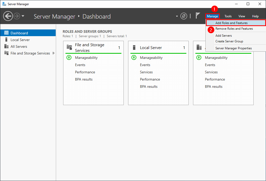 Добавление ролей и компонентов Windows Server через Server Manager