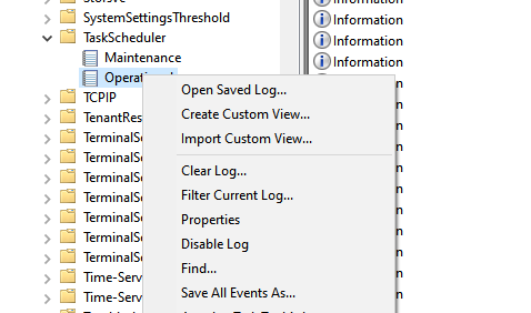 включить сбор событий event viewer для task scheduler